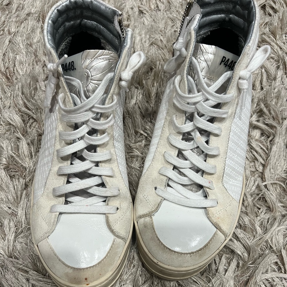 P448 Men's White and Gray High-Top Sneakers